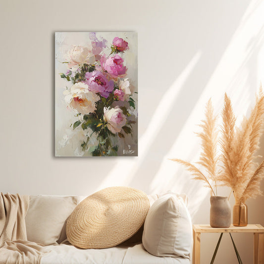 Pembe kanvas tablo — çiçek temalı dekoratif duvar tablosu