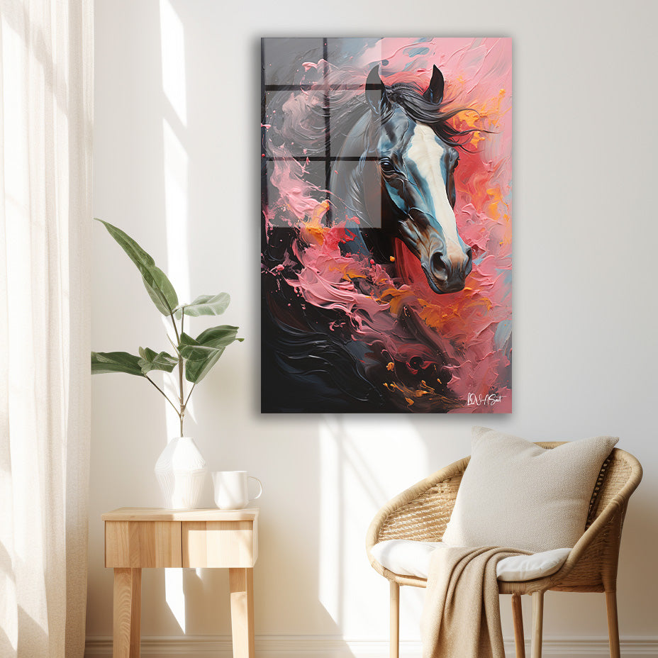 Pembe Alevli At cam tablo — iç mekân uygulama örneği
