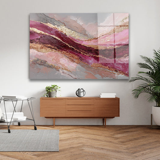 Pembe Altın Mermer cam tablo — iç mekân uygulama örneği