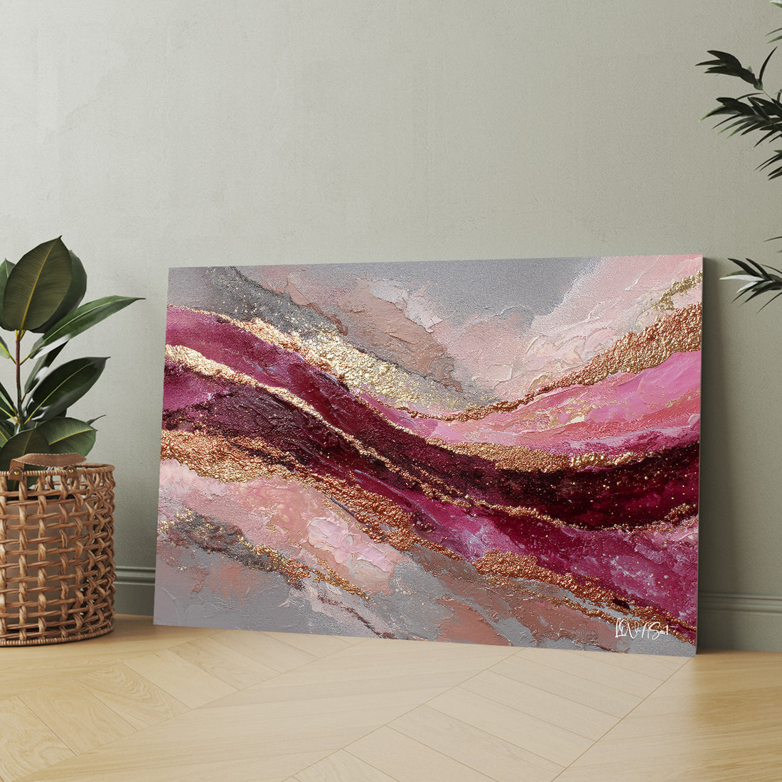 Pembe Altın Mermer kanvas tablo — farklı açıdan görünüm