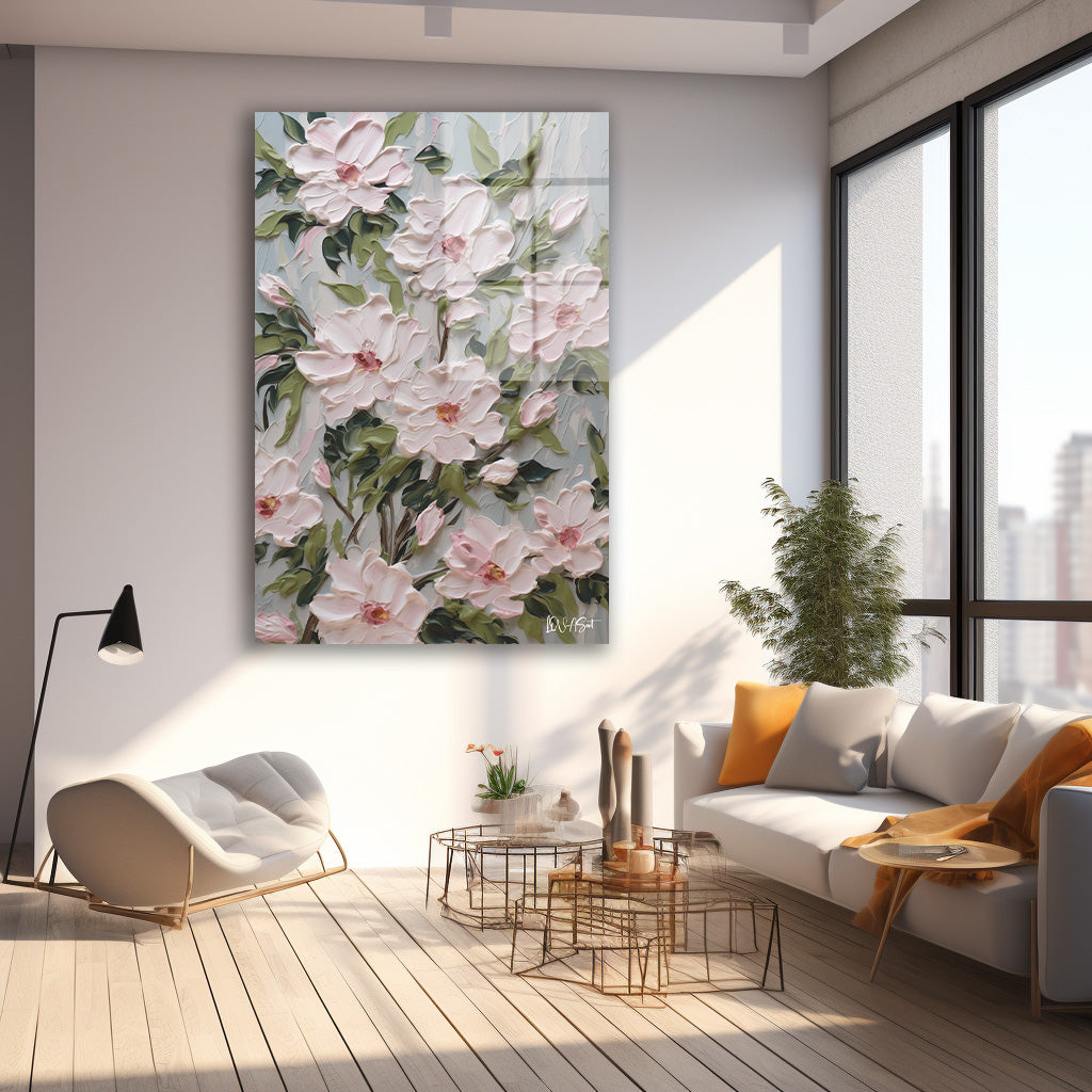 Pembe Bahar Çiçekleri 4 cam tablo — farklı açıdan görünüm