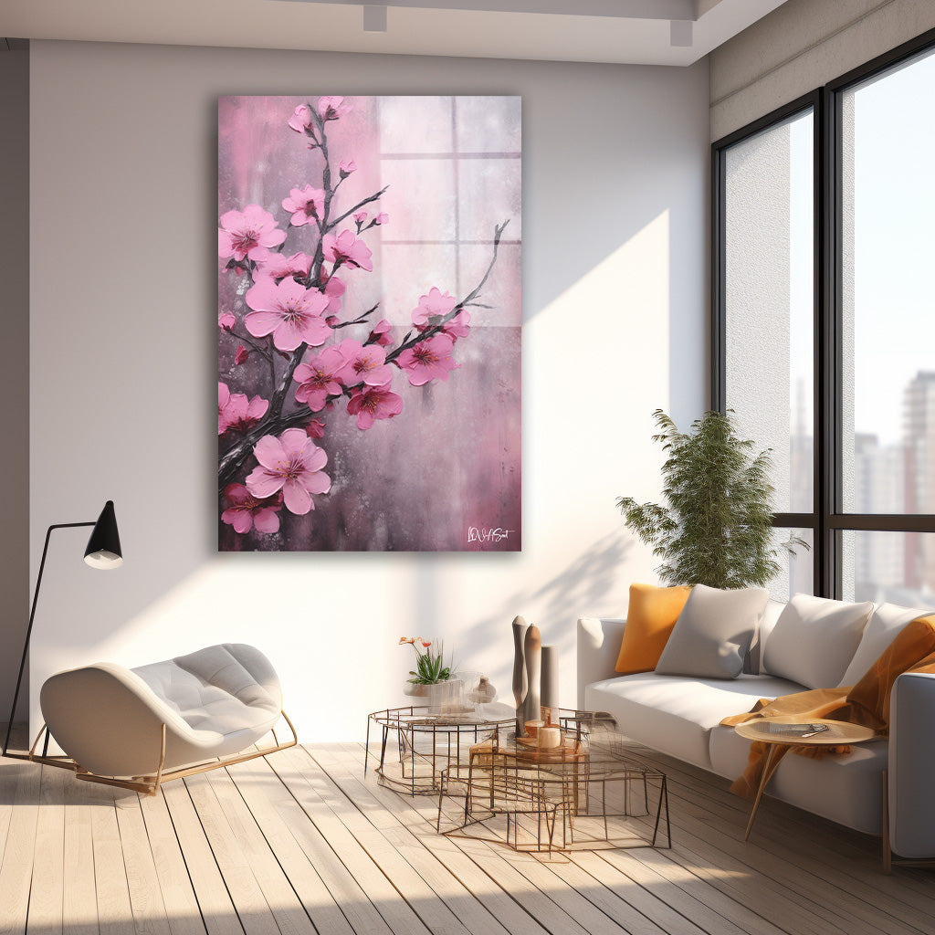 Pembe Bahar Dalı 6 cam tablo — farklı açıdan görünüm