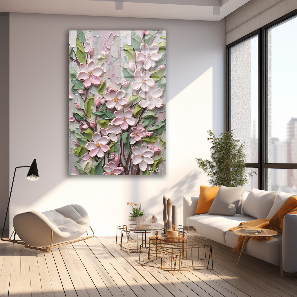 Pembe Bahar Dalları 2 cam tablo — farklı açıdan görünüm