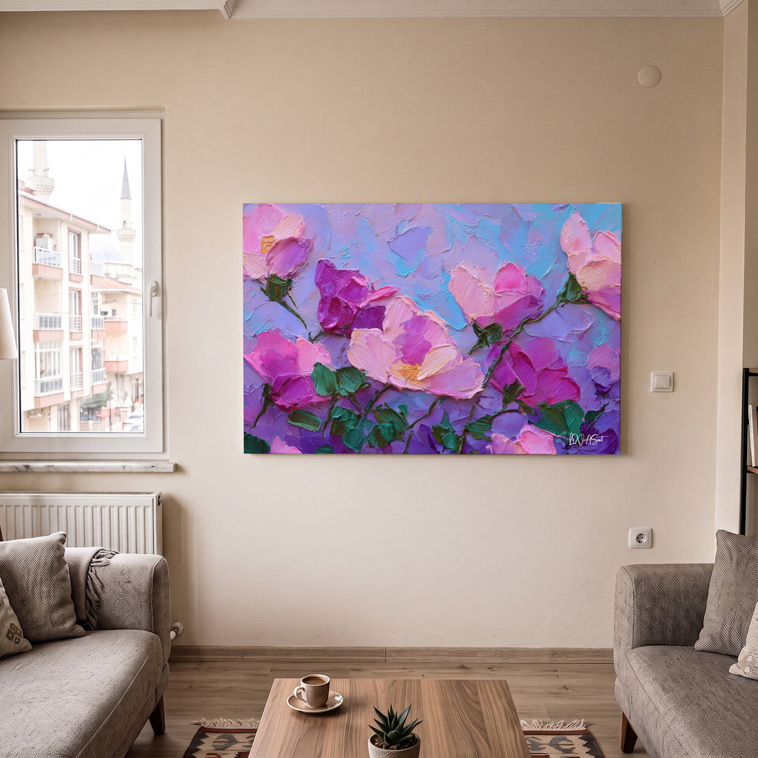 Pembe Begonviller kanvas tablo — alternatif mekân görünümü