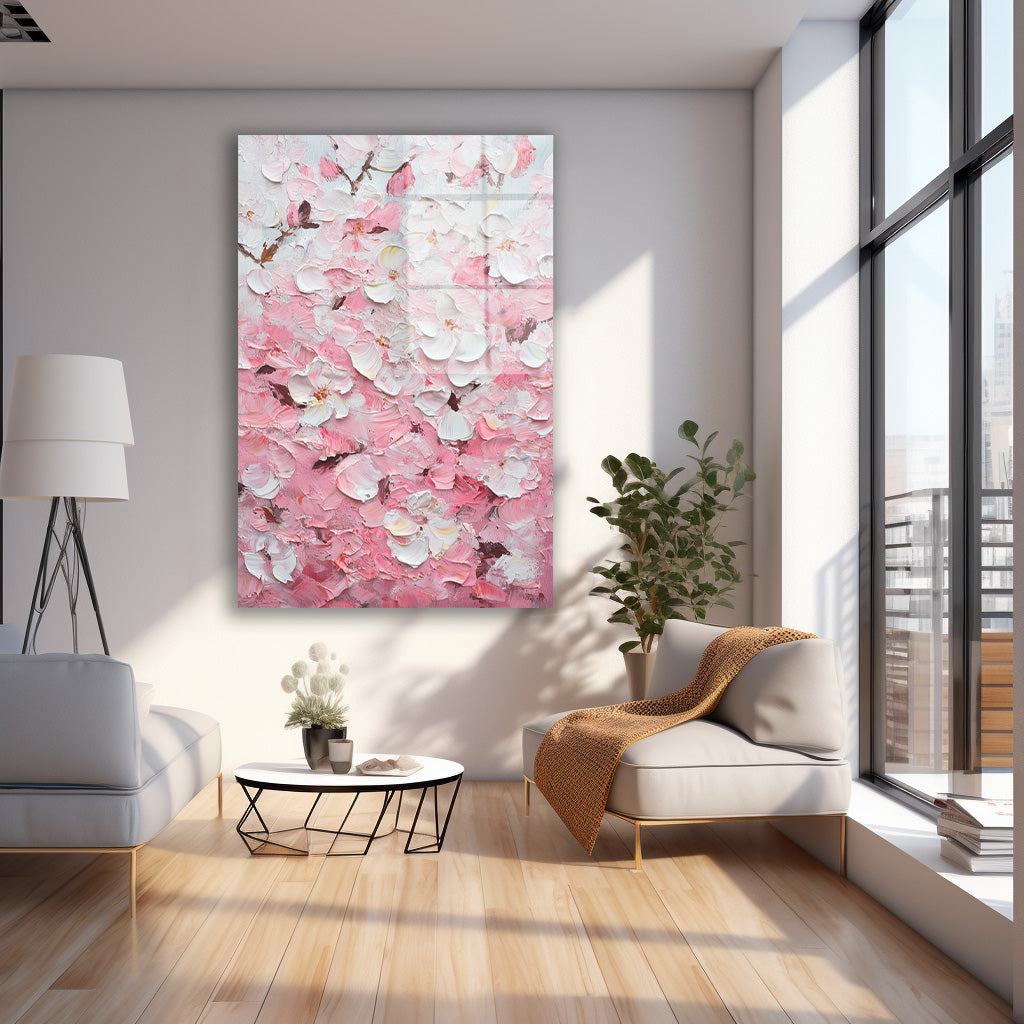 Pembe Beyaz Çiçek Bahçesi cam tablo — farklı açıdan görünüm