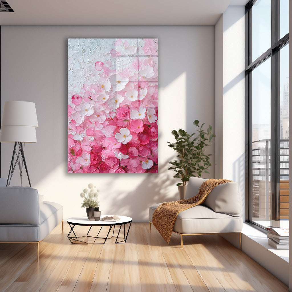 Pembe Beyaz Çiçek Bulutu cam tablo — farklı açıdan görünüm