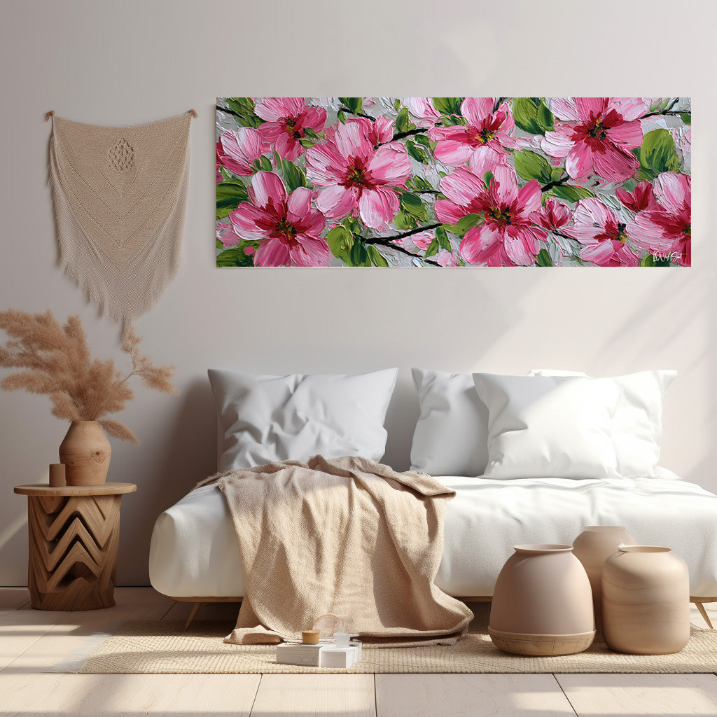 Pembe Büyük Çiçekler Kanvas Tablo detay görünümü