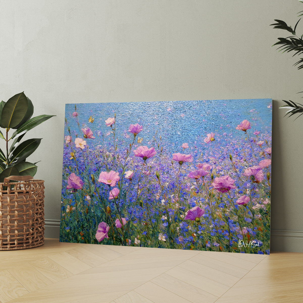 Pembe Çiçek Tarlası kanvas tablo — farklı açıdan görünüm