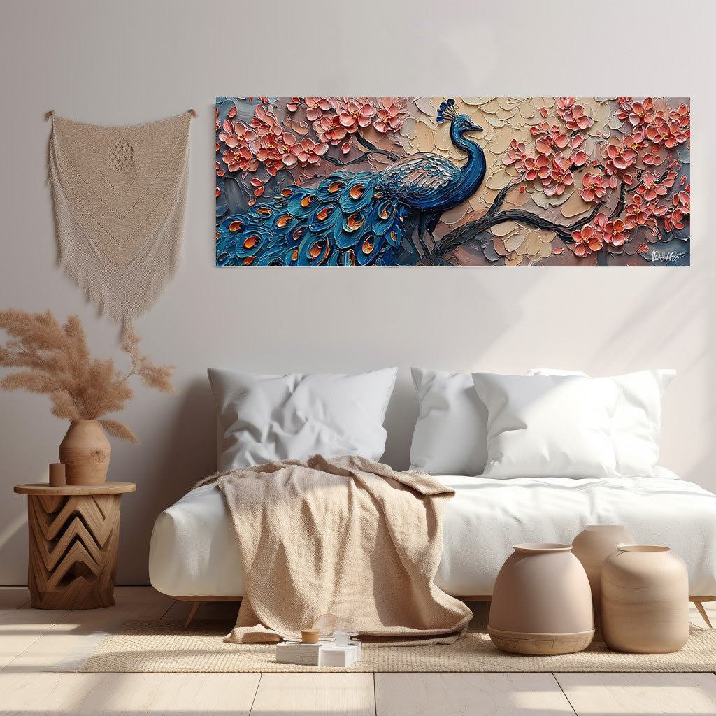 Pembe Çiçek Ve Tavus Kuşu