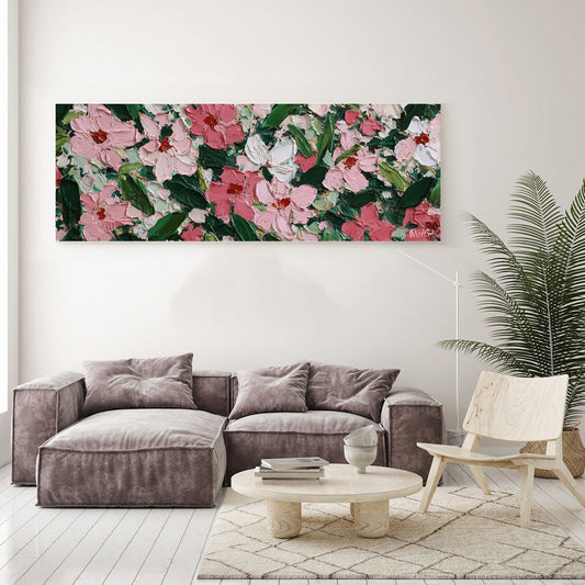 Pembe Çiçekler kanvas tablo — çiçek temalı dekoratif duvar tablosu