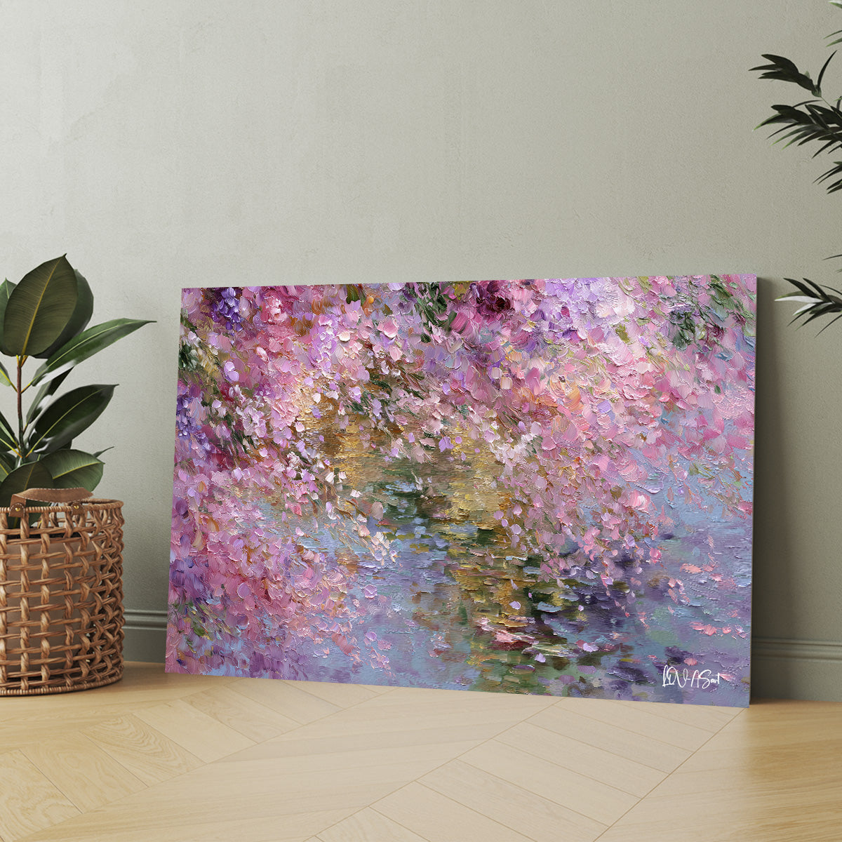 Pembe Çiçekli Kıyı 2 kanvas tablo — farklı açıdan görünüm