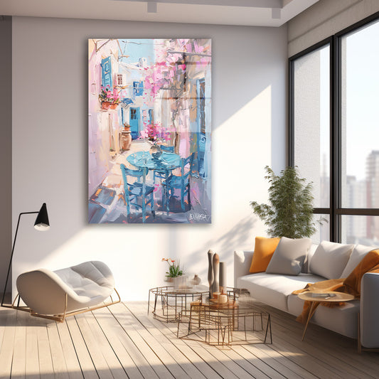 Pembe Çiçekli Sokak cam tablo — farklı açıdan görünüm