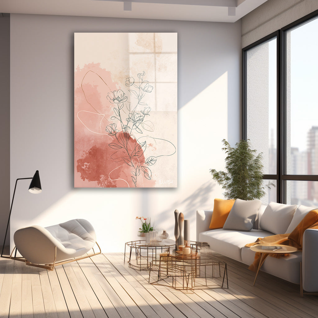 Pembe Çizgisel Çiçekler cam tablo — farklı açıdan görünüm