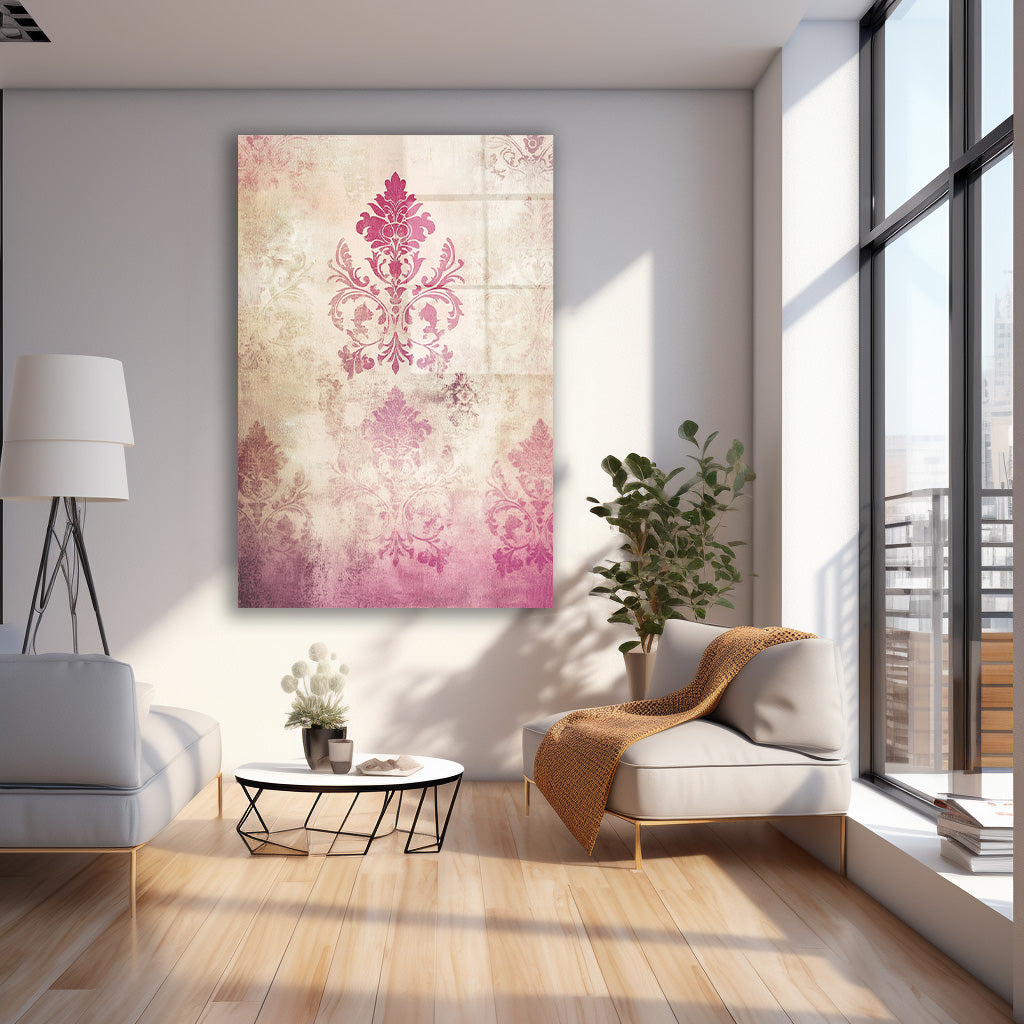 Pembe Damask Deseni cam tablo — farklı açıdan görünüm