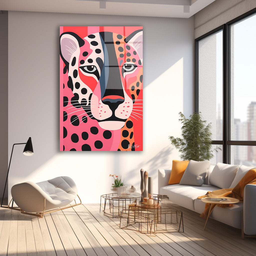 Pembe Fonda Leopar cam tablo — farklı açıdan görünüm