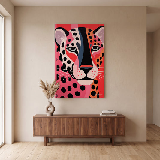 Pembe Fonda Leopar kanvas tablo — duvarda dekorasyon görünümü