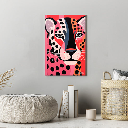 Pembe Fonda Leopar kanvas tablo — iç mekân uygulama örneği
