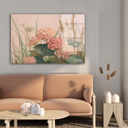 Pembe Fonda Ortanca cam tablo — farklı açıdan görünüm