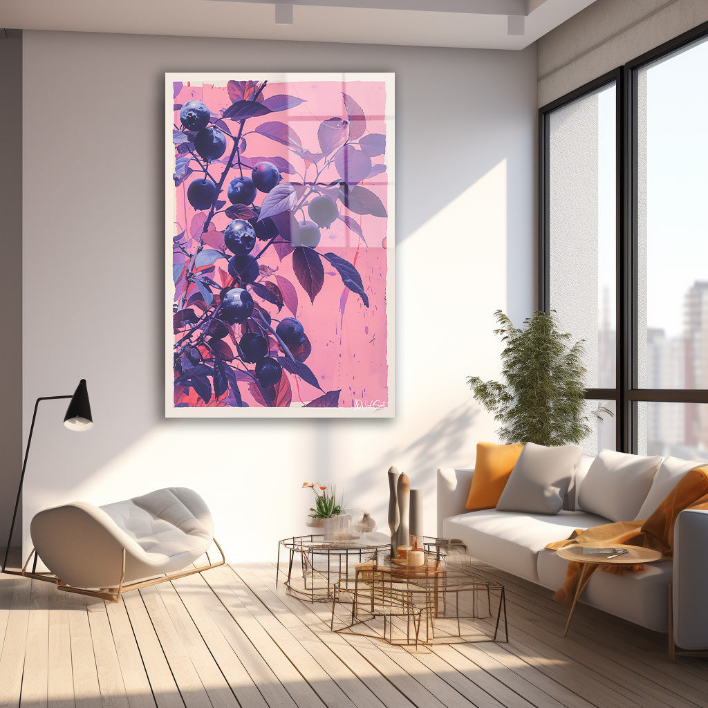 Pembe Fonlu Meyve Dalı cam tablo — farklı açıdan görünüm