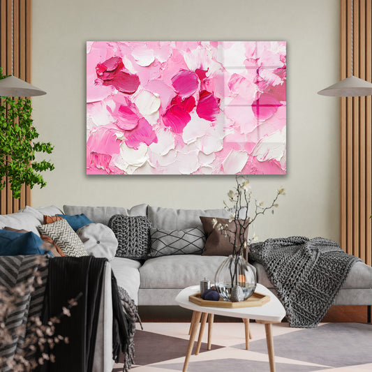 Pembe Fuşya Soyut cam tablo — duvarda dekorasyon görünümü