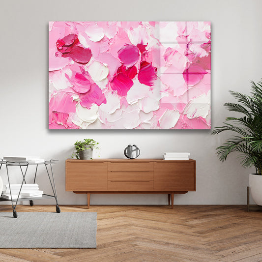 Pembe Fuşya Soyut cam tablo — iç mekân uygulama örneği