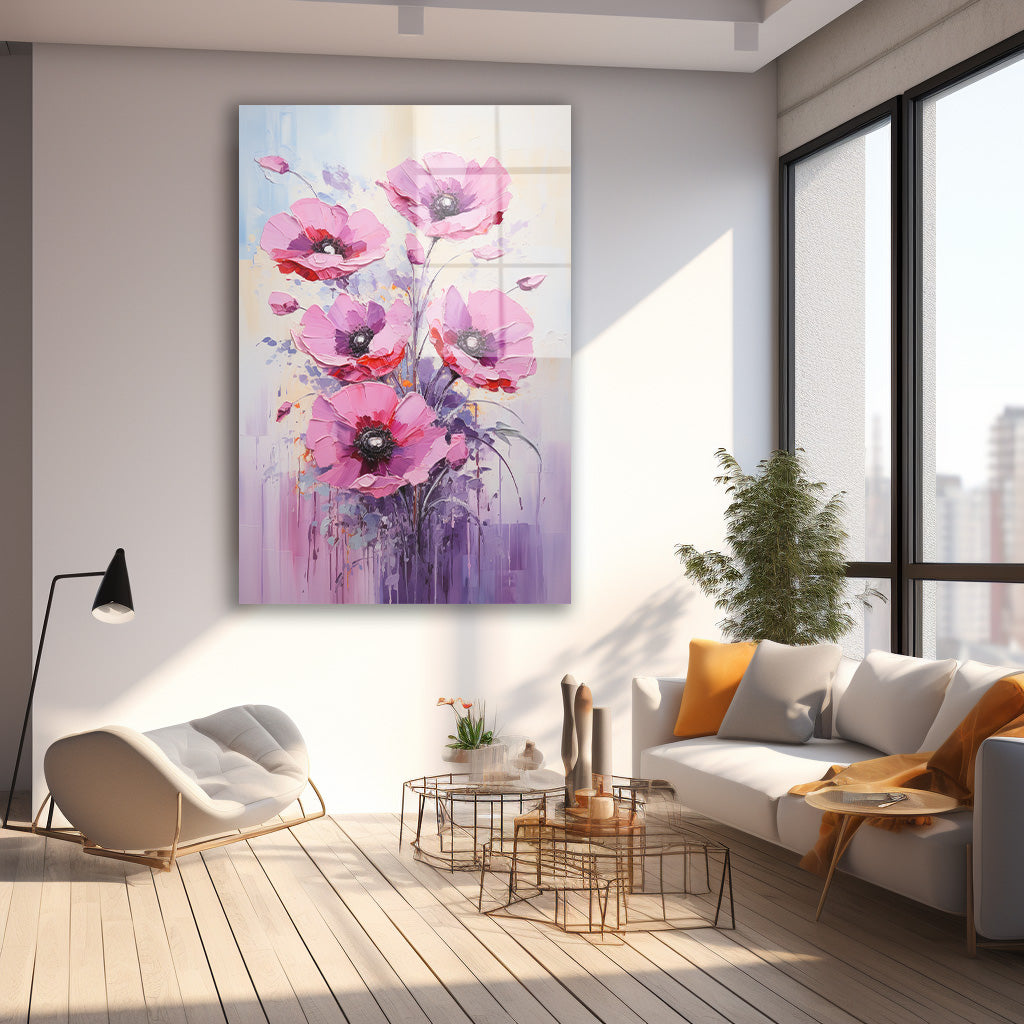 Pembe Gelincikler cam tablo — farklı açıdan görünüm