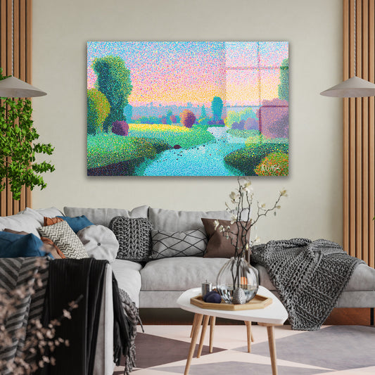 Pembe Gökyüzü Nehri cam tablo — duvarda dekorasyon görünümü
