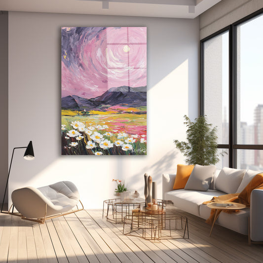 Pembe Gökyüzü Papatyaları cam tablo — farklı açıdan görünüm