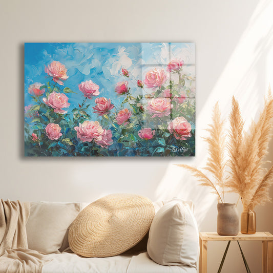 Pembe Gül Bahçesi cam tablo — farklı açıdan görünüm