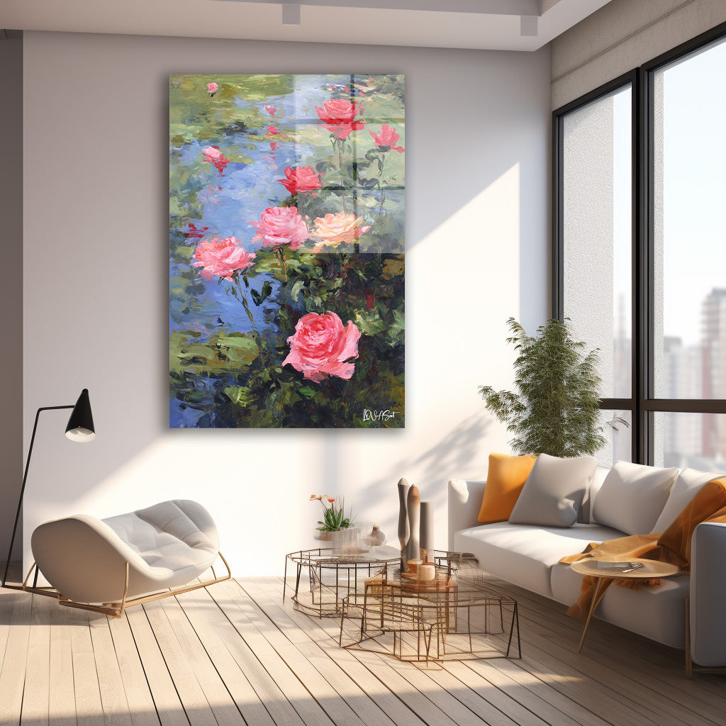 Pembe Güller 3 cam tablo — farklı açıdan görünüm
