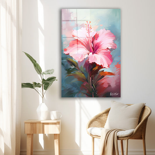 Pembe Hibiskus 2 cam tablo — iç mekân uygulama örneği