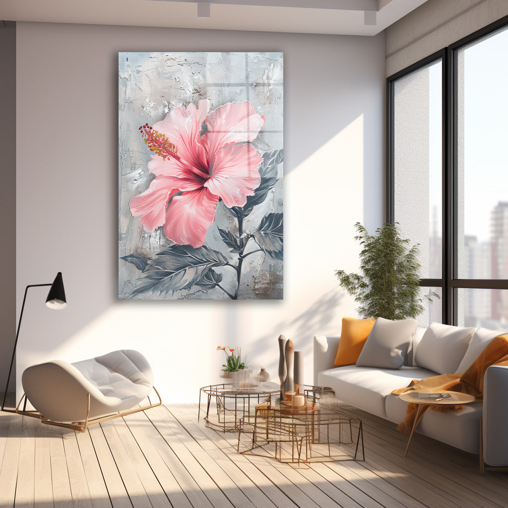 Pembe Hibiskus cam tablo — farklı açıdan görünüm