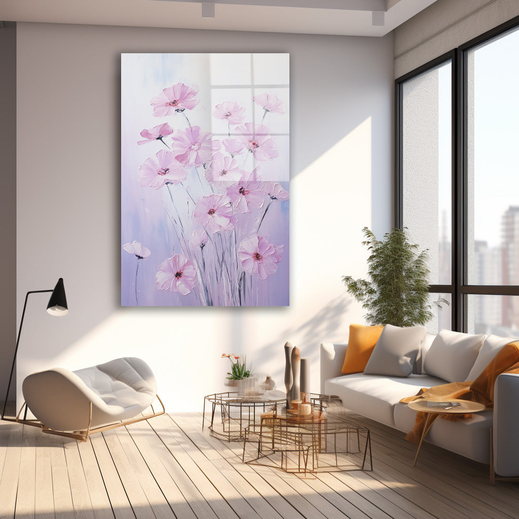 Pembe İnce Çiçekler 2 cam tablo — farklı açıdan görünüm