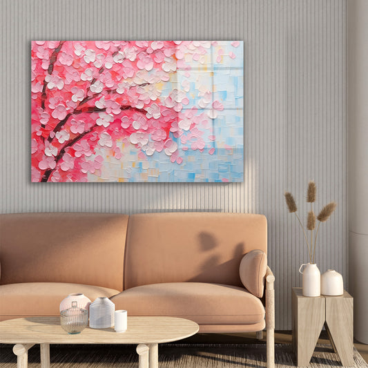 Pembe Kabartma Bahar cam tablo — farklı açıdan görünüm
