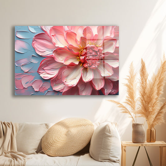 Pembe Kabartma Dalya cam tablo — farklı açıdan görünüm