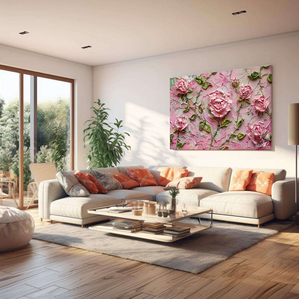 Pembe Kabartma Güller kanvas tablo — farklı açıdan görünüm