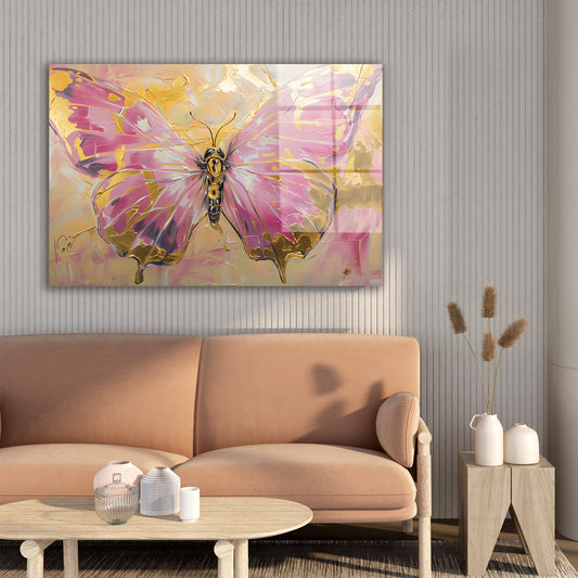 Pembe Kelebek 4 cam tablo — farklı açıdan görünüm