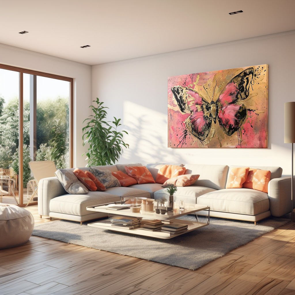 Pembe Kelebek 5 kanvas tablo — farklı açıdan görünüm