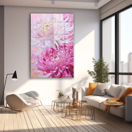 Pembe Krizantem cam tablo — farklı açıdan görünüm