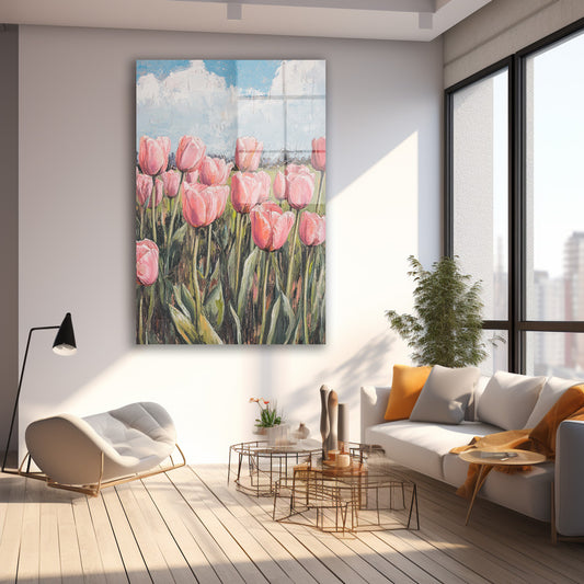 Pembe Lale Tarlası cam tablo — farklı açıdan görünüm