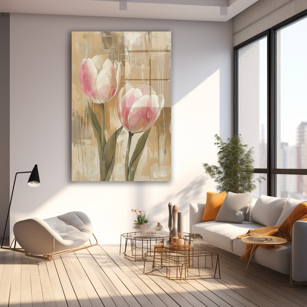 Pembe Laleler 4 cam tablo — farklı açıdan görünüm