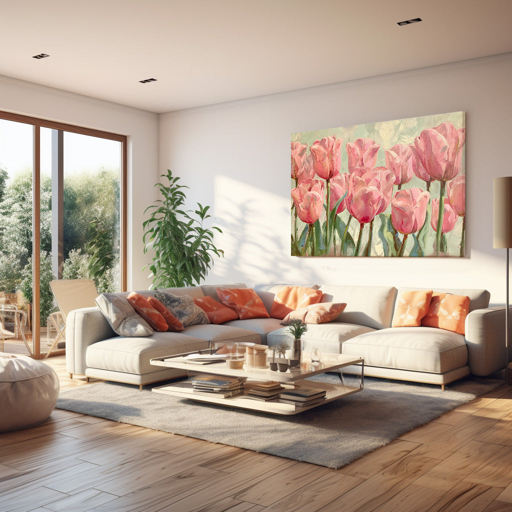 Pembe Laleler kanvas tablo — farklı açıdan görünüm