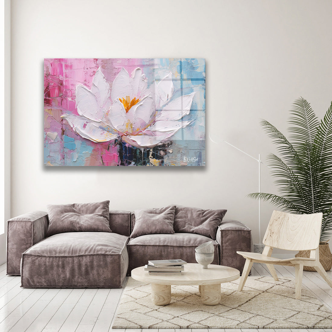 Pembe Lotus 2 cam tablo — duvarda dekorasyon görünümü