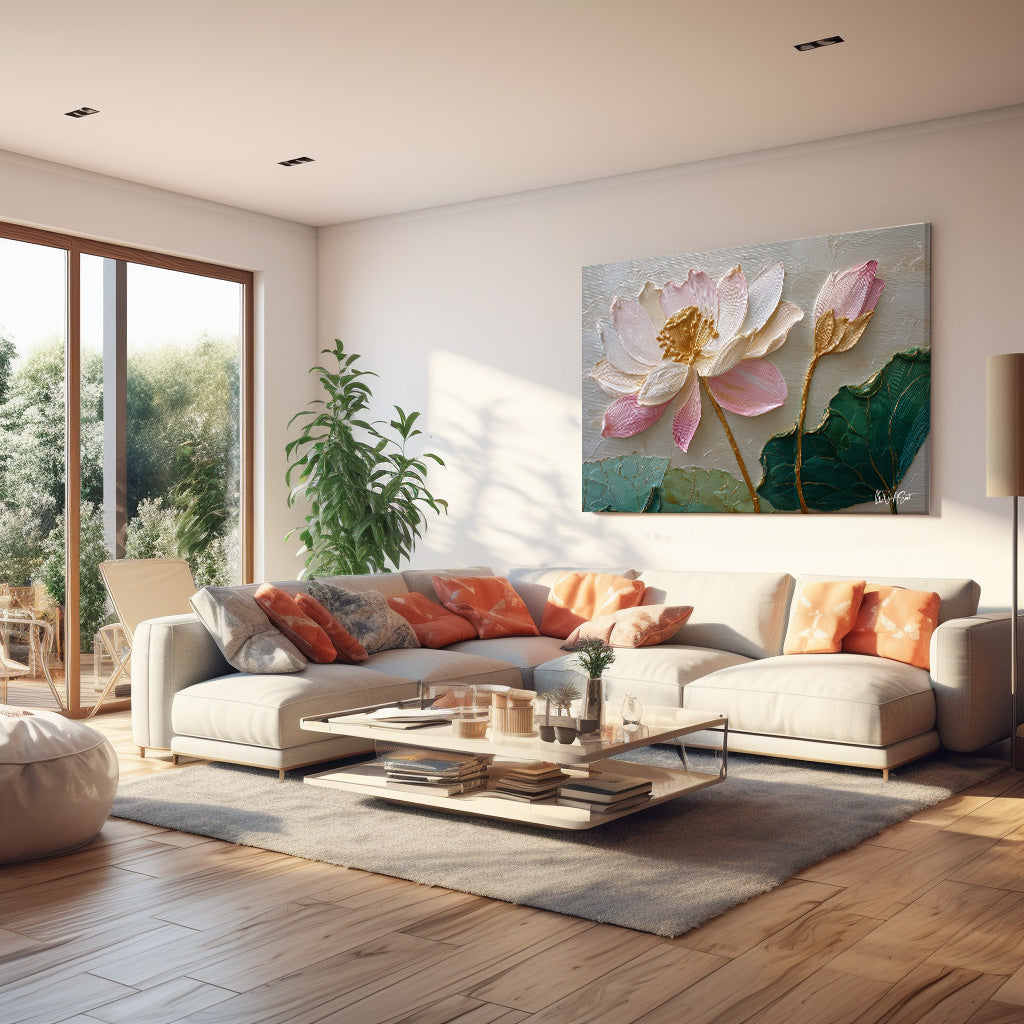 Pembe Lotus 3 kanvas tablo — farklı açıdan görünüm
