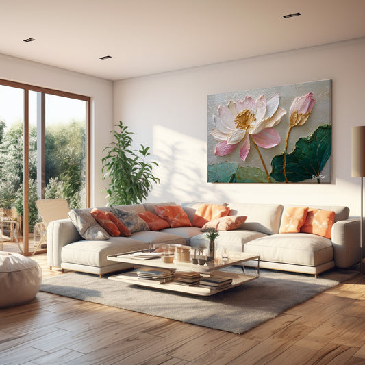 Pembe Lotus 3 kanvas tablo — farklı açıdan görünüm