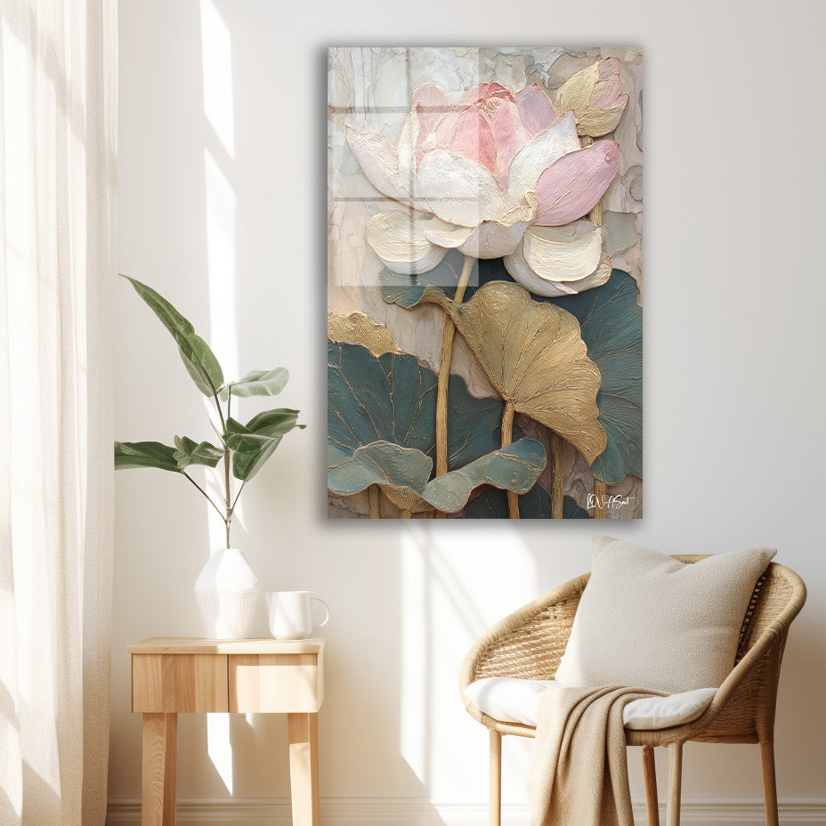 Pembe Lotus cam tablo — iç mekân uygulama örneği