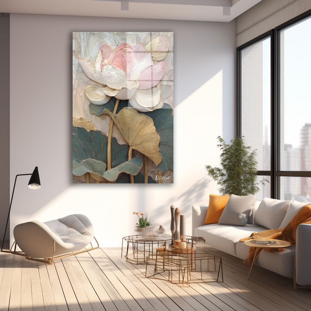 Pembe Lotus cam tablo — farklı açıdan görünüm