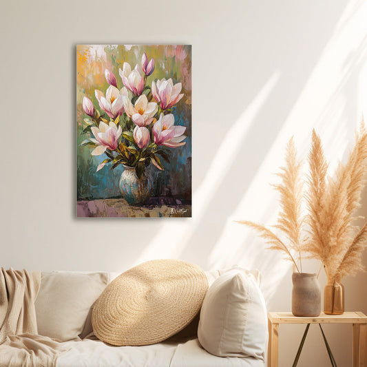 Pembe Magnolia kanvas tablo — çiçek temalı dekoratif duvar tablosu