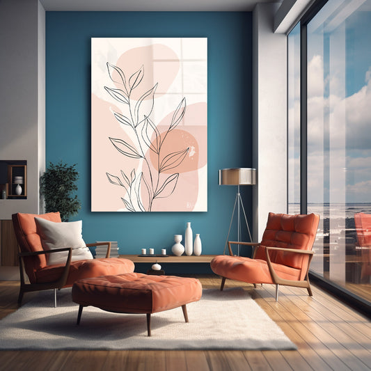 Pembe Minimal Yaprak cam tablo — farklı açıdan görünüm
