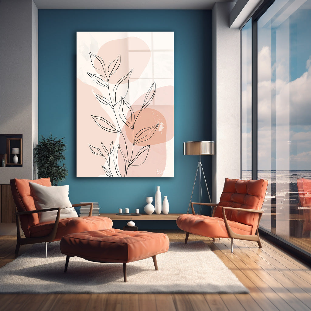 Pembe Minimal Yaprak cam tablo — farklı açıdan görünüm